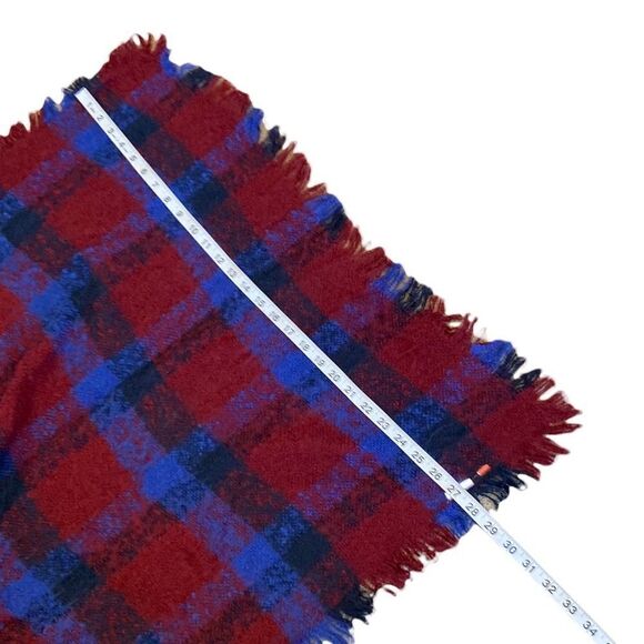 Red & Blue Plaid Frayed Large Blanket Scarf - Picture 5 of 5
